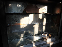 Damaged residential house where a gun battle took place between Indian forces and Kashmiri militants in Tulran village of Pulwama district s...