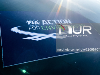 FIA Action For Environment logo is seen on the car during Polish Car Racing Championship Poznan Circuit on October 1, 2021 in Poznan, Poland...