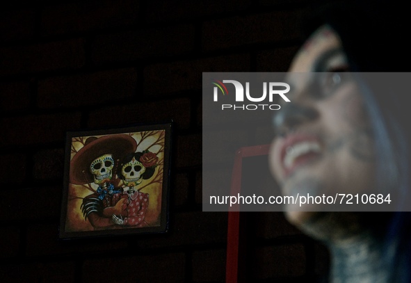 Colombian tattoo artist Lina Matilde Sánchez, poses for photos in her tattoo studio 'Tattoo studio Catrina'. For more than 16 years she has...