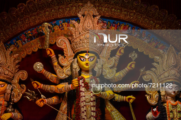 A Durga idol as seen during Durga puja festival in Kolkata , India , on 13 october 2021 . 