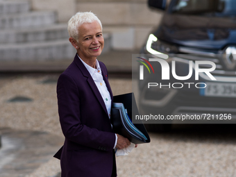 Deputy Labour Minister Brigitte Klinkert leaves the Elysée Palace at the end of the Council of Ministers meeting in Paris, October 13, 2021....