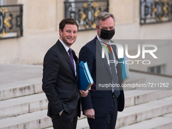 Undersecretary for European Affairs Clement Beaune leaves the Elysée Palace at the end of the Council of Ministers, in Paris, October 13, 20...
