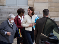 Minister of the Civil Service Amelie de Montchalin leaves the Elysée Palace at the end of the Council of Ministers, alongside Minister of Te...