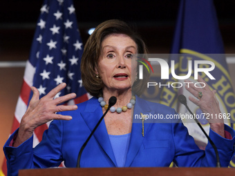 House Speaker Nancy Pelosi(D-CA) speaks about Debt Ceiling and Social Safety Net bills during her weekly press conference today on October 1...