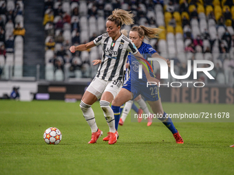 Martina Rosucci of Juventus  contends the ball whit Erin Cuthbert of Chelsea FC Women during the Group A - UEFA Women's Champions match betw...
