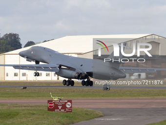 A United States Air Force B1 Bomber lands at  RAF Fairford in Gloucestershire, England on Saturday 11th September 2021 (