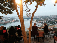 People watching the Golden Horn view from Pierre Loti terrace in Istanbul, Turkey on October 13, 2021. (