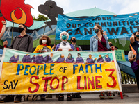 Greenfaith coalition members participate in a non-violent civil disobedience action led by Native American climate activists at the White Ho...