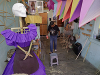 View inside the workshop of David Galicia, an artisan from the colonia La Magdalena Tizic, located in San Pedro Tláhuac, Mexico City, who ma...