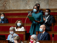 Member of Parliament Sira Sylla speaks at the session of questions to the government at the French National Assembly - October 12, 2021, Par...