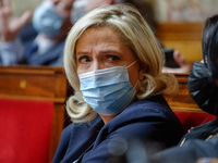 French far-right party Rassemblement National's (RN) presidential candidate Marine Le Pen attends at the session of questions to the governm...