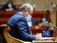 French president of national assembly Richard Ferrand  attends at the session of questions to the government at the French National Assembly...