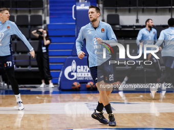 Mateusz Ponitka #25 of Zenit during warm-up ahead of the EuroLeague Basketball match between Zenit St. Petersburg and FC Bayern Munich on Oc...