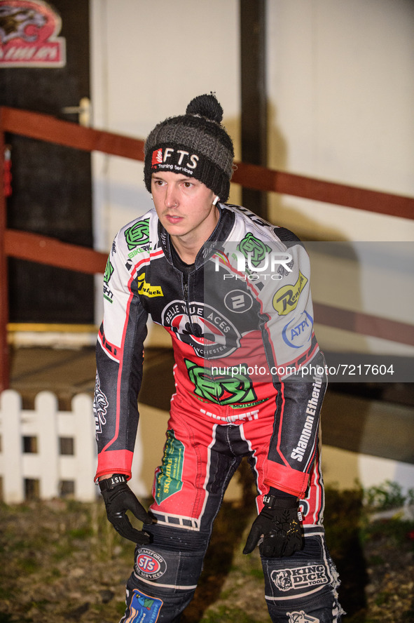 
Jye Etheridge  does some warm ups prior to racing during the SGB Premiership Grand Final 2nd leg between Peterborough and Belle Vue Aces at...