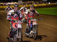 
Richie Worrall  (left) and Steve Worrall   on the parade during the SGB Premiership Grand Final 2nd leg between Peterborough and Belle Vue...