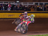 
Tom Brennan  (Yellow) inside Steve Worrall   (White) during the SGB Premiership Grand Final 2nd leg between Peterborough and Belle Vue Aces...