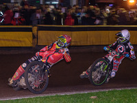 
Scott Nicholls  (Red) leads Charles Wright  (White) during the SGB Premiership Grand Final 2nd leg between Peterborough and Belle Vue Aces...