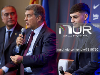 Pedri during his contract renewal signing ceremony  as a FC Barcelona player in Barcelona, on October 15, 2021
 (