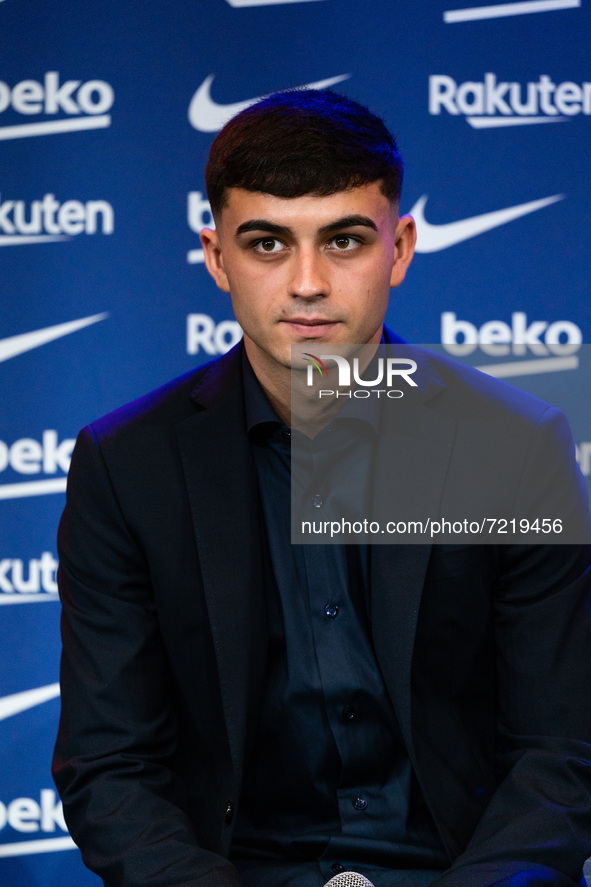 FC Barcelona player (16) Pedri during his contract renewal in Camp Nou, Barcelona, Spain, on October 15, 2021.  