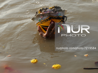 Hindu goddess Durga for immersion on the banks of the river Ganges on October 15,2021. (