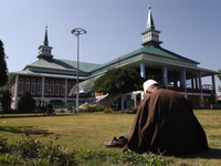 An Elderly Muslim man takes rest in the premises of Jama Masjid in Sopore, District Baramulla, Jammu and Kashmir, India on 15 October 2021....