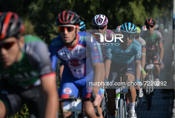 Alexey Lutsenko (Center) of Kazakhstan and Astana Team seen during the Serenissima Gravel, the 132.1km bicycle pro gravel race from Lido di...