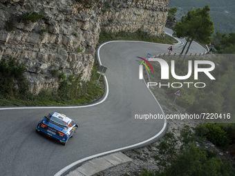 45 Guigou Emmanuel (fra), Barral Florian (fra), Alpine A110 RGT, action during the RACC Rally Catalunya de Espana, 11th round of the 2021 FI...
