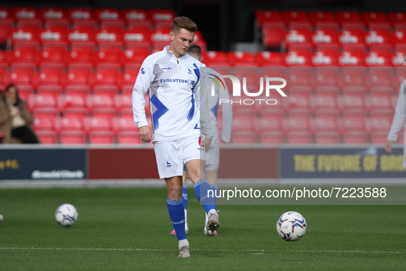 Mark Shelton of Hartlepool United warms up during the Sky Bet League 2 match between Salford City and Hartlepool United at Moor Lane, Salfor...