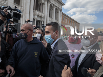 Luigi Di Maio during the demonstration against fascism in Rome, Italy, on 16th October 2021. After the Forza Nuova attack against the CGIL t...