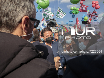 Giuseppe Conte during the demonstration against fascism in Rome, Italy, on 16th October 2021. After the Forza Nuova attack against the CGIL...