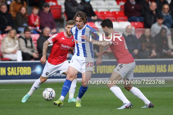 Reagan Ogle of Hartlepool United in action during the Sky Bet League 2 match between Salford City and Hartlepool United at Moor Lane, Salfor...