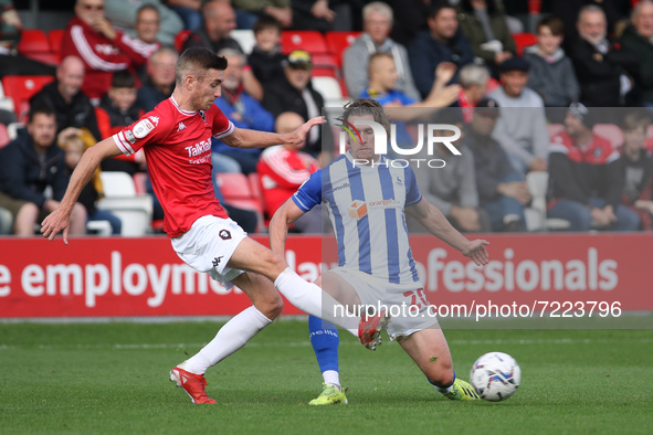 Reagan Ogle of Hartlepool United and Matty Lund of Salford City in action during the Sky Bet League 2 match between Salford City and Hartlep...