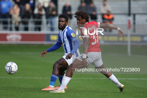 Zaine Francis-Angol of Hartlepool United and Brandon Thomas-Asante of Salford City in action during the Sky Bet League 2 match between Salfo...