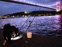People fishing in the Rumeli Fortress in Istanbul, Turkey on Octaber 16, 2021. (