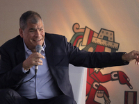 Rafael Correa Delgado, former president of Ecuador (2007-2017), during his participation in the International Book Fair Zócalo Mexico City,...