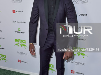 Actor Moe Jeudy-Lamour arrives at the Environmental Media Association (EMA) Awards Gala 2021 held at GEARBOX LA on October 16, 2021 in Van N...