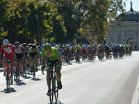 The peloton seen in the center of Treviso during the 2021 edition of the Veneto Classic, the 207km pro cycling race from Venezia to Bassano...