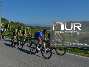 Simone Bevilacqua of Italy and Vini Zabù Team and Federico Burchio of Italy at Work Service Marchiol Vega lead the breakaway, during the fir...