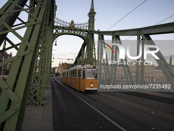 View of tram in Budapest, Hungary,on October 15, 2021 (