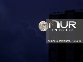 Full moon is seen over Gaza City, on October 18,2021.  (