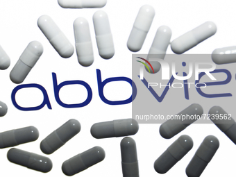 AbbVie logo displayed on a laptop screen and medical pills are seen in this illustration photo taken in Krakow, Poland on October 18, 2021....