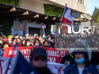Osorno, Chile. October 18, 2021.-
Hundreds of people demonstrate two years after the social outbreak., in Osorno, Chile.
 (