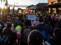 Osorno, Chile. October 18, 2021.-
Hundreds of people demonstrate two years after the social outbreak., in Osorno, Chile.
 (