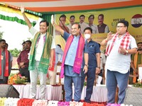 Himanta Biswa Sarma, Chief Minister of the northeastern state of Assam during a bye-election campaign rally in support of the United People...