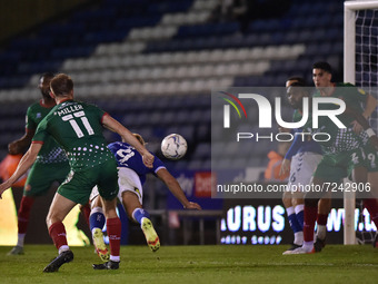 Oldham Athletic's Hallam Hope scores his side's first goal of the game during the Sky Bet League 2 match between Oldham Athletic and Walsall...