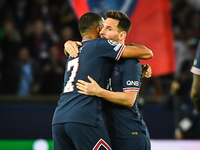 Lionel (Leo) MESSI of PSG celebrate his goal with Kylian MBAPPE of PSG during the UEFA Champions League, Group A football match between Pari...