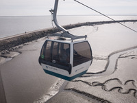 The cable car (Teleferico) in Parque Das Nacoes (Park Of Nations) in Lisbon, Portugal on October 19, 2021. (