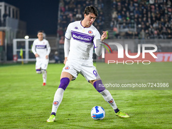 Fiorentina's Dusan Vlahovic portrait in action during the Italian football Serie A match Venezia FC vs ACF Fiorentina on October 18, 2021 at...