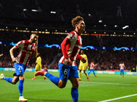 Antoine Griezmann celebrates a goal during UEFA Champions League match between Atletico de Madrid and Liverpool FC at Wanda Metropolitano on...