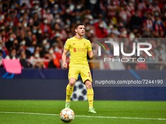 Andrew Robertson during UEFA Champions League match between Atletico de Madrid and Liverpool FC at Wanda Metropolitano on October 19, 2021 i...